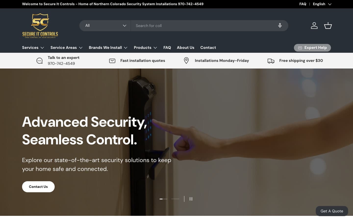 Secure It Controls homepage on desktop